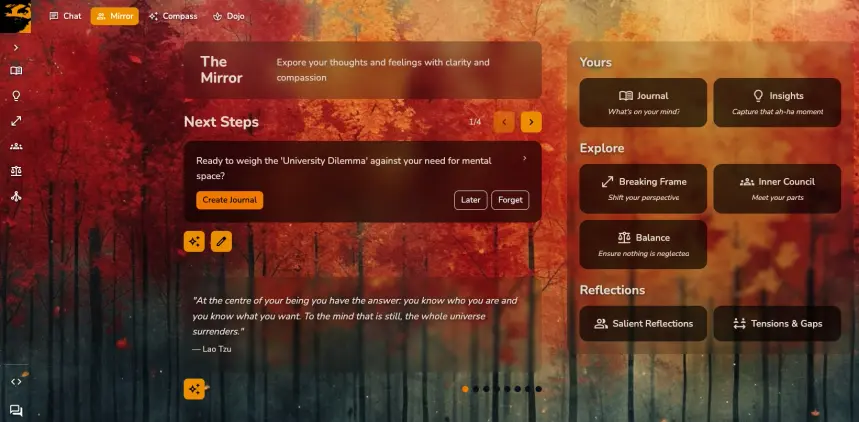 GroundedNinja Mirror journalling interface